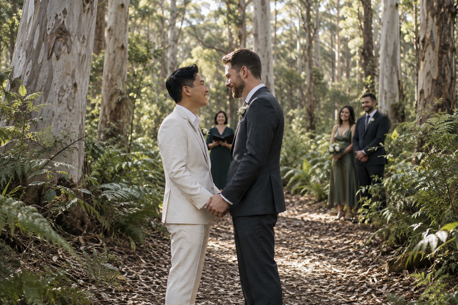 AI-generated wedding inspiration in a fictional forest setting